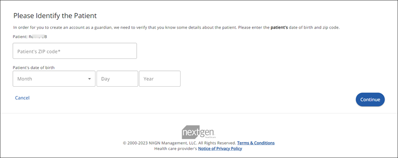 Patient verification page
