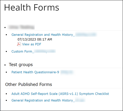 Health Forms page