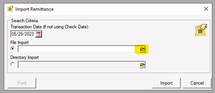 Image of the Import Remittance window.