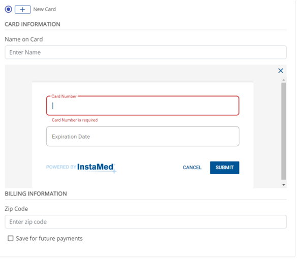 InstaMed Secure Token API widget for credit card detail entry