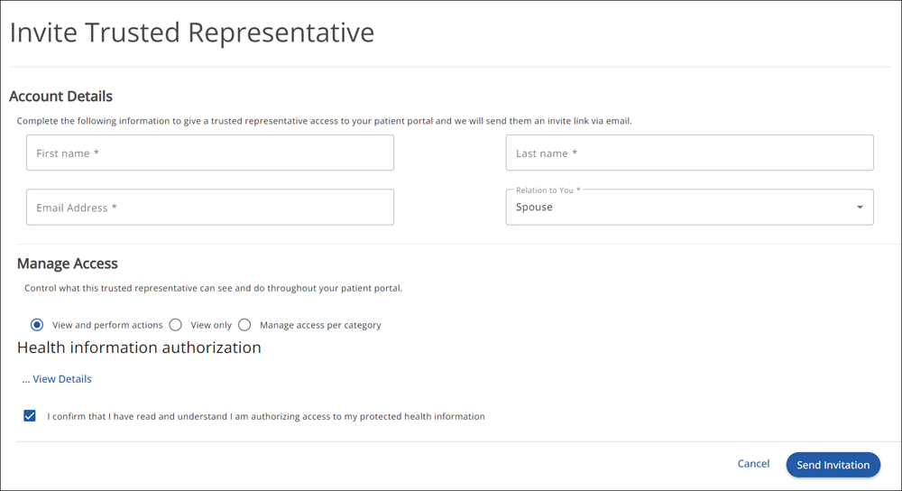 Invite Trusted Representative page