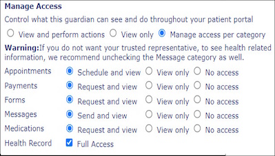 The Manage Access section enables you to control overall access or access to specific categories
