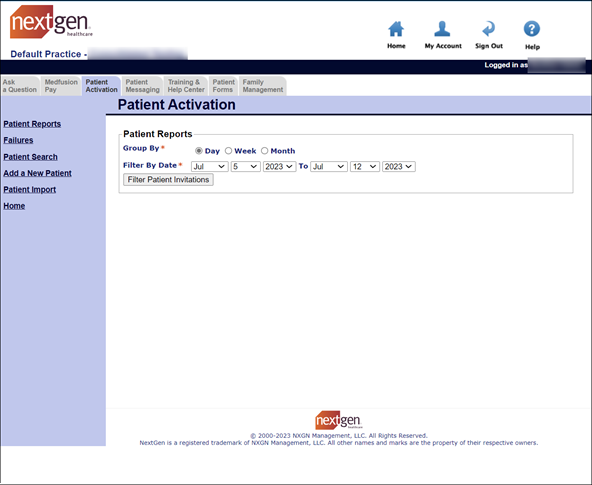 The Patient Activation page displays the Patient Search link in the left pane