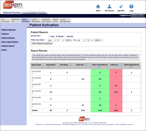 The Report Results section displays a list of dates and indicates the number of invitations from each date that have a given status