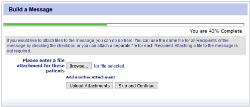 The page presents buttons for browsing files and uploading them as attachments, or skipping this step and continuing to the next