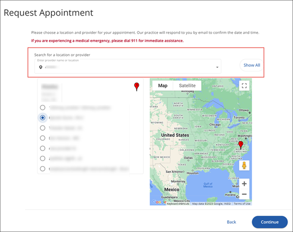 Request Appointment page