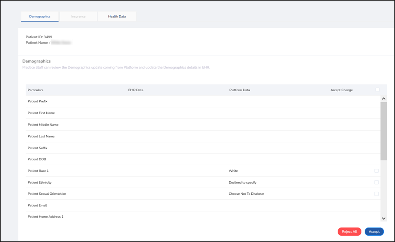Image of the Demographics tab on the ReviewQ window.