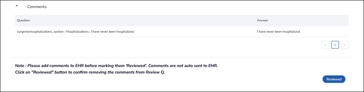 Comments section of the Health Data tab