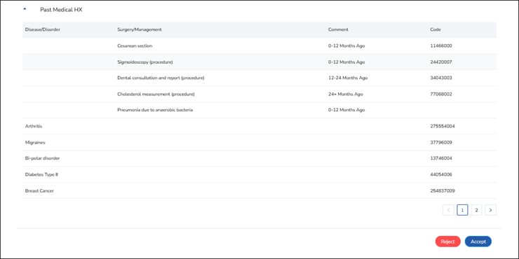 Patient updates displayed in the Past Medical Hx section