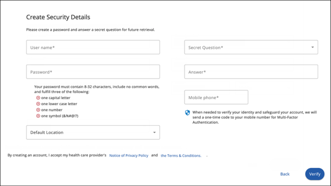 Account security information page