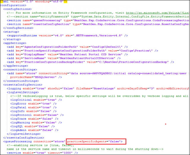 practiceSpecificAgents value is set to false